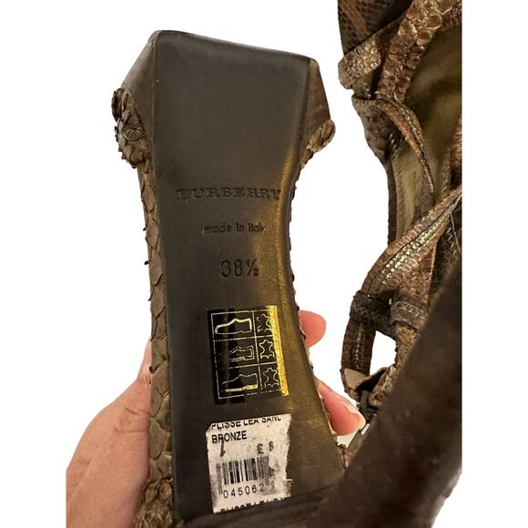 Burberry‎ plisse lea sandal heel python brown size 38.5 - Picture 7 of 9